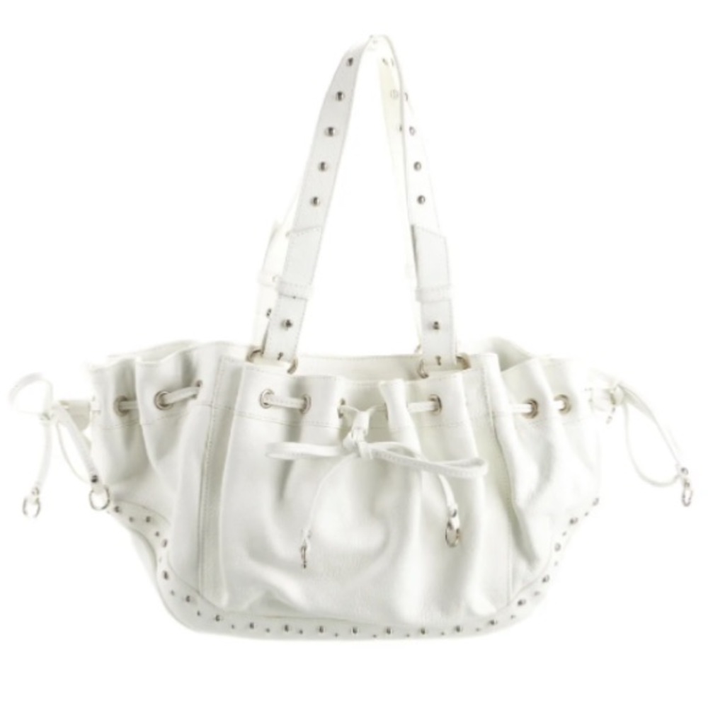Anne Fontaine Studded Leather Drawstring Black Handbag Purse Rocker Biker BDSM - Picture 7 of 7